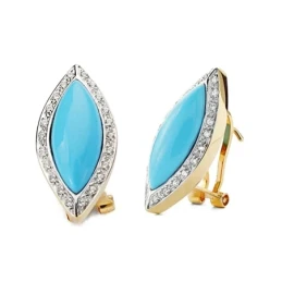 Pendientes oro 18k bicolor turquesa 24mm. circonitas [AA2325]