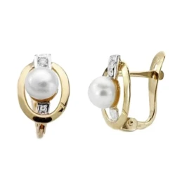 Pendientes oro 18k comunión 10mm. perla circonita   [AA2332]