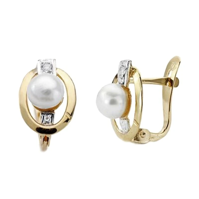 Pendientes oro 18k comunión 10mm. perla circonita   [AA2332]