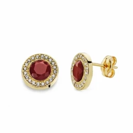 Pendientes oro 18k piedra roja 9mm. circonitas [AA2336]