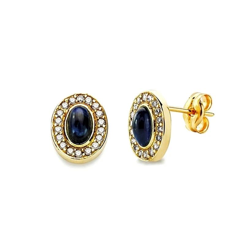 Pendientes oro 18k piedra azul 9mm. circonitas [AA2340]
