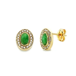 Pendientes oro 18k piedra verde 9mm. circonitas [AA2342]