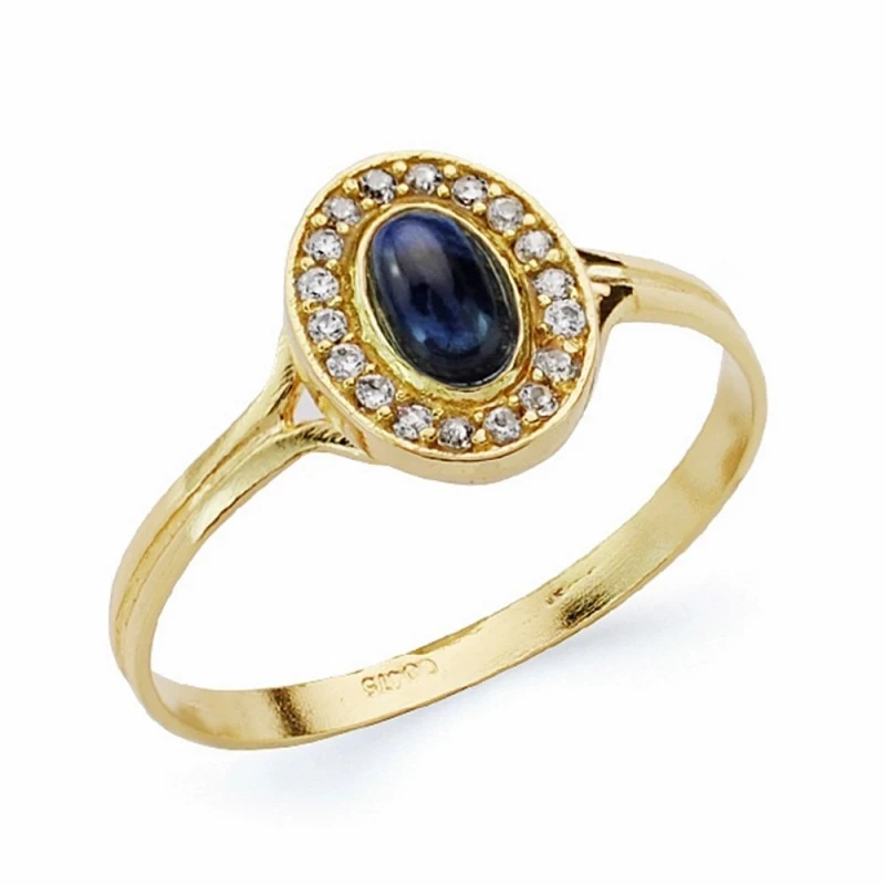 Sortija oro 18k piedra azul 9mm. oval [AA2343]