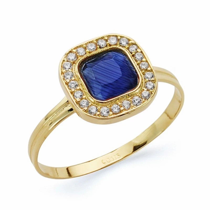 Sortija oro 18k piedra azul 9mm. cuadrada [AA2351]
