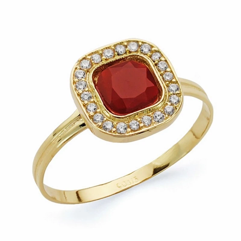 Sortija oro 18k piedra rojo 9mm. cuadrada [AA2352]