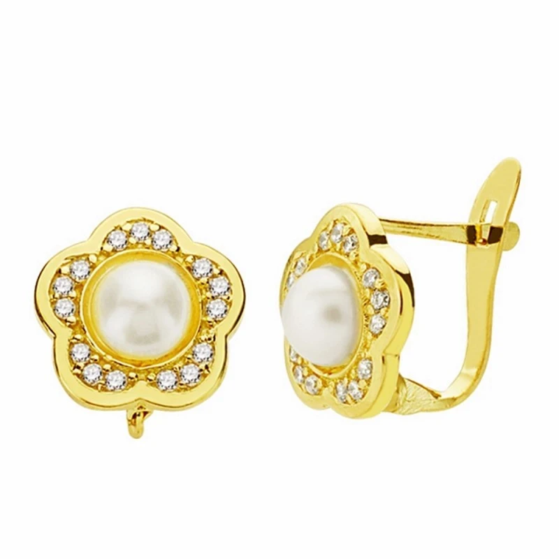 Pendientes oro 18k flor 10mm. circonitas cierre catalán [AA2354]