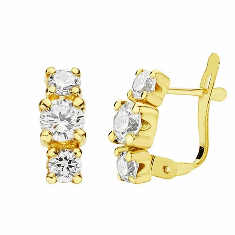 Pendientes oro 18k tres circonitas 11mm. cierre catalán [AA2366]