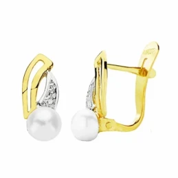 Pendientes oro 18k bicolor 13mm. perlas circonitas [AA2380]