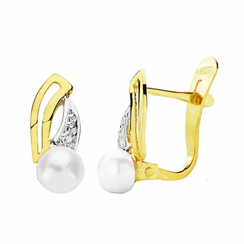 Pendientes oro 18k bicolor 13mm. perlas circonitas [AA2380]