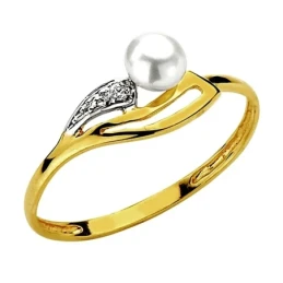 Sortija oro 18k bicolor perla 4mm. circonitas [AA2381]