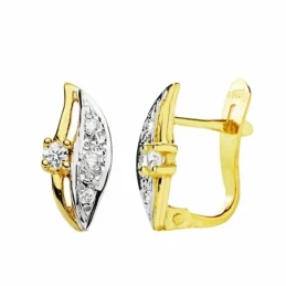 Pendientes oro 18k bicolor 12mm. circonitas cierre catalán [AA2382]