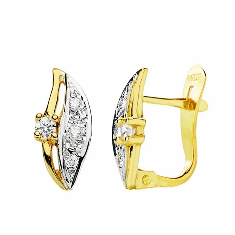 Pendientes oro 18k bicolor 12mm. circonitas cierre catalán [AA2382]