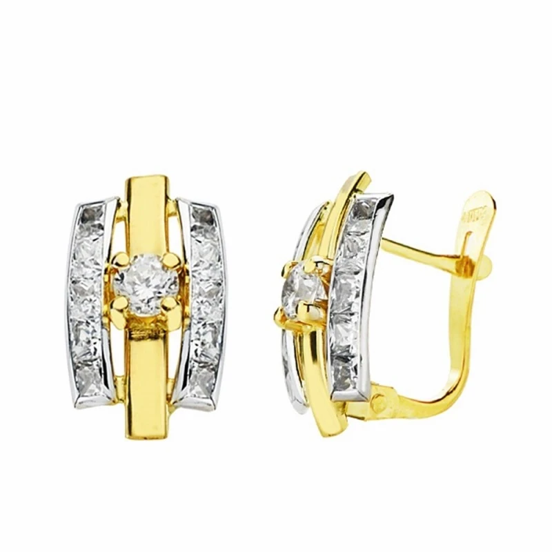 Pendientes oro 18k bicolor 13mm. circonitas cierre catalán [AA2386]