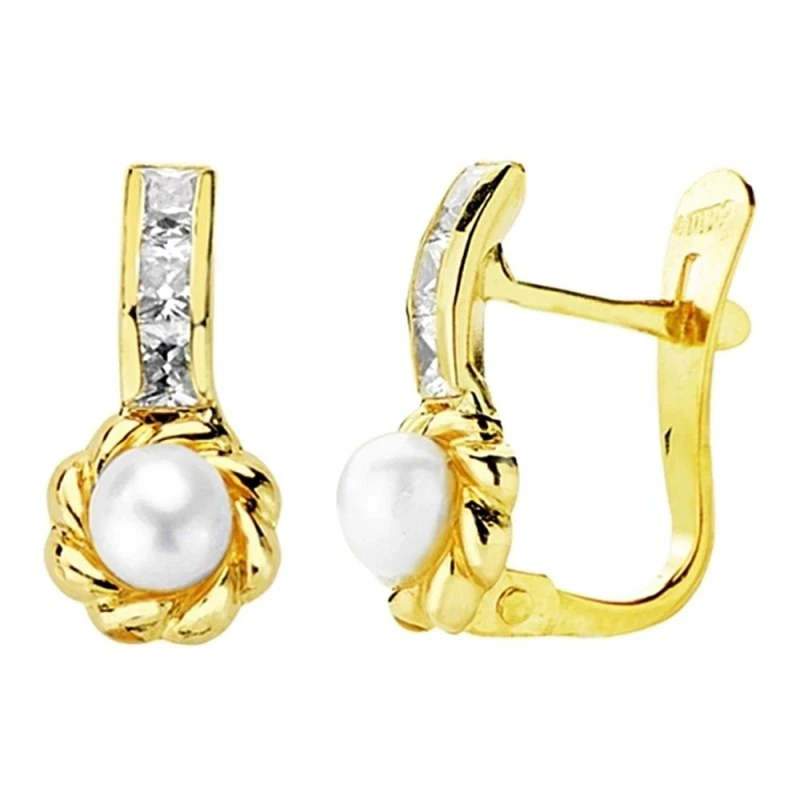 Pendientes oro 18k perla 12mm. circonitas cierre catalán [AA2388]