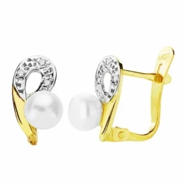 Pendientes oro 18k bicolor 10mm. perlas circonitas [AA2394]