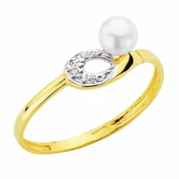 Sortija oro 18k bicolor perla 4mm. circonitas [AA2395]