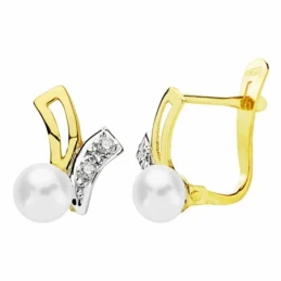 Pendientes oro 18k bicolor 11mm. perlas circonitas [AA2396]