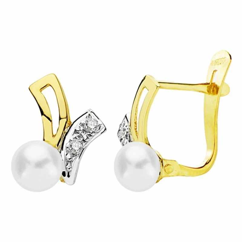 Pendientes oro 18k bicolor 11mm. perlas circonitas [AA2396]