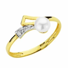 Sortija oro 18k bicolor perla 4mm. circonitas [AA2397]