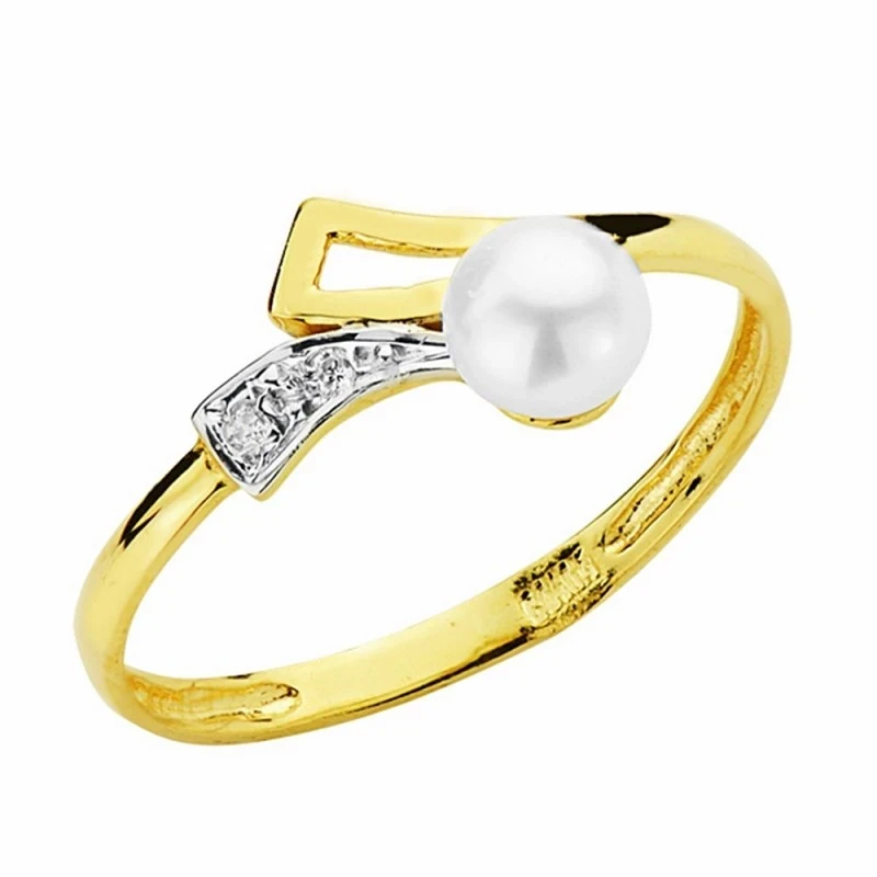 Sortija oro 18k bicolor perla 4mm. circonitas [AA2397]