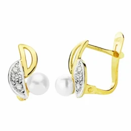 Pendientes oro 18k bicolor 11mm. perlas circonitas [AA2398]