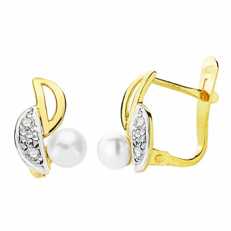Pendientes oro 18k bicolor 11mm. perlas circonitas [AA2398]