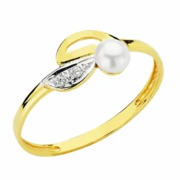 Sortija oro 18k bicolor perla 3.5mm. circonitas [AA2399]