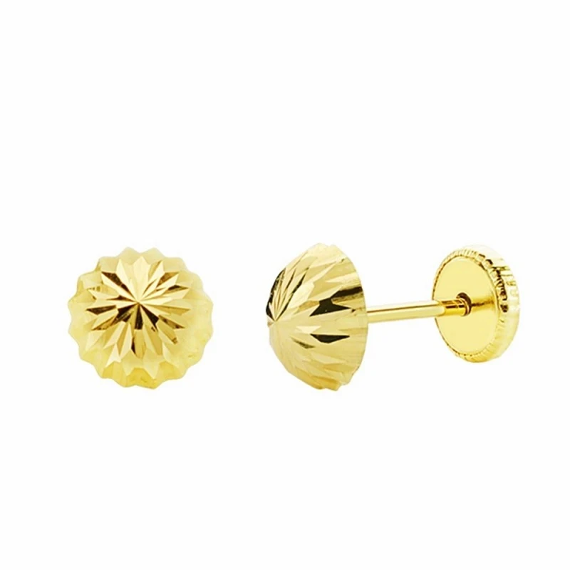 Pendientes oro 18k media bola tallada 6mm. cierre tornillo [AA2693]