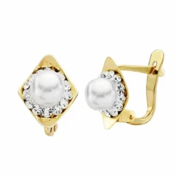 Pendientes oro 9k perla 8mm. circonitas cierre catalán [AA2719]
