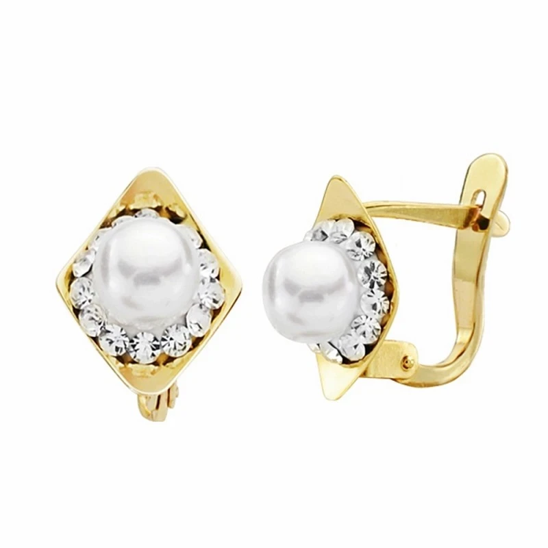 Pendientes oro 9k perla 8mm. circonitas cierre catalán [AA2719]
