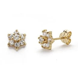 Pendientes oro 9k flor 6mm. cuajo circonitas [AA7205]
