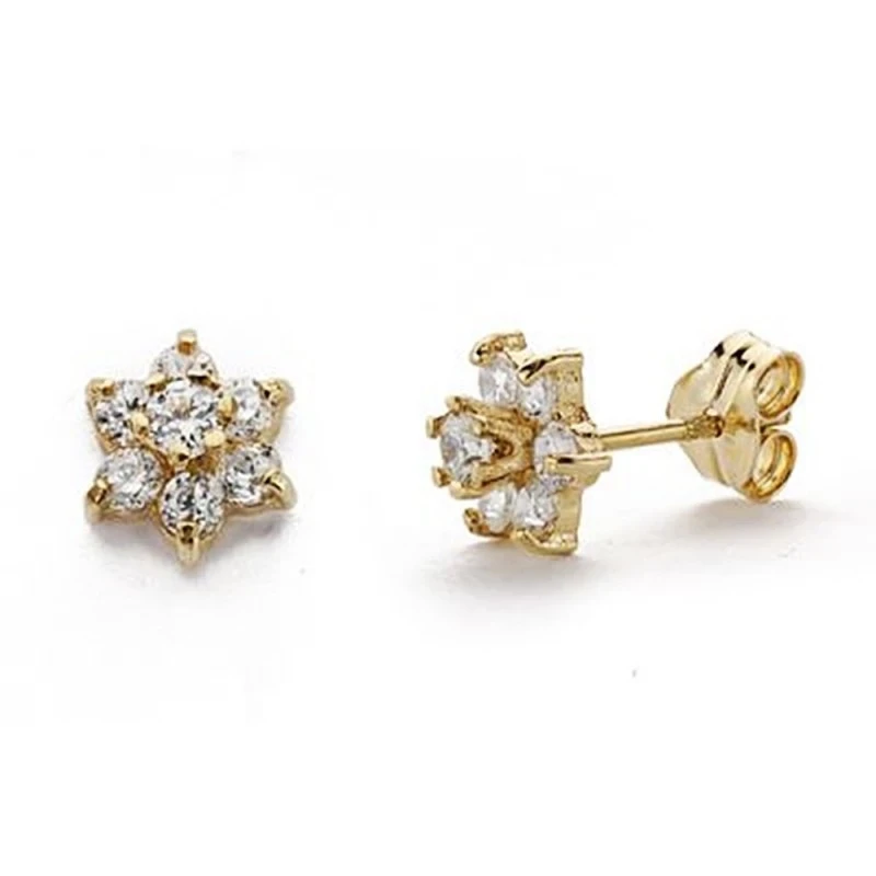 Pendientes oro 9k flor 6mm. cuajo circonitas [AA7205]