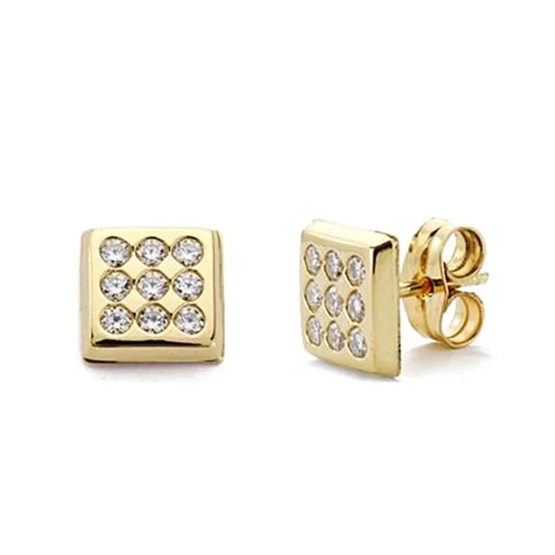 Pendientes oro 9k cuadrados 7mm. circonitas [AA7211]
