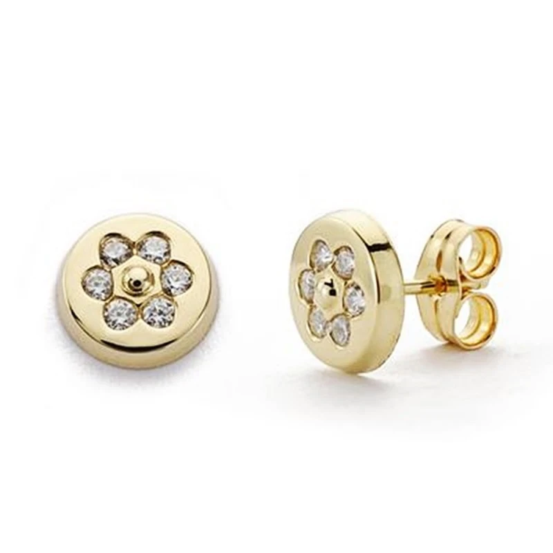 Pendientes oro 9k redondos 8mm. circonitas [AA7212]
