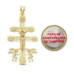 Cruz crucifijo oro 18k Caravaca 48mm. cristo realce filigrana [AA7218]