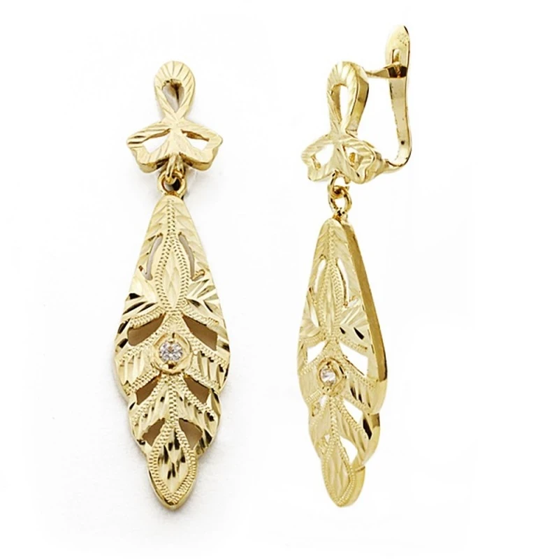Pendientes oro 18k largos cigarrón circonita [AA7221]
