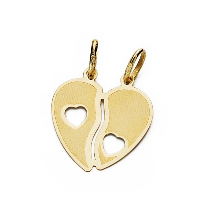 Colgante oro 18k corazón partido corazones calados [AA7232]