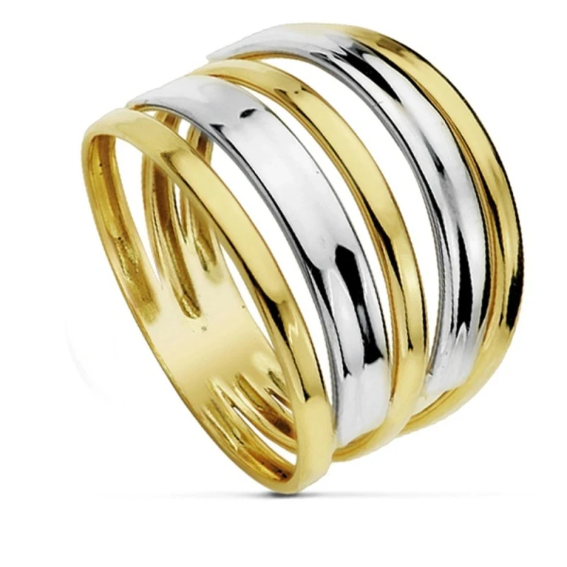 Sortija oro 18k bicolor multibandas [AA7252]