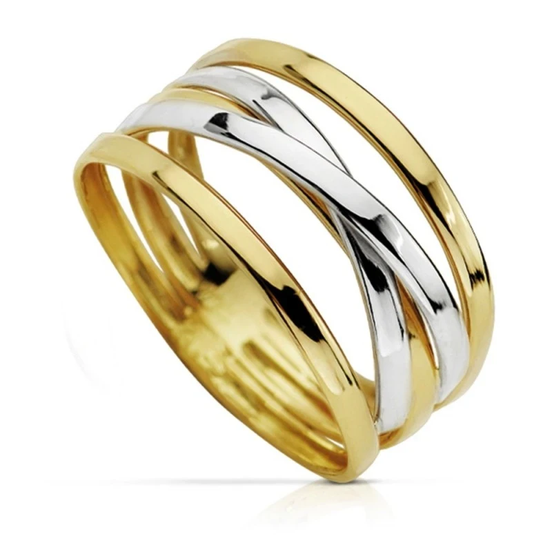 Sortija oro 18k bicolor bandas blancas cruzadas [AA7257]