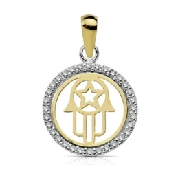 Colgante oro 18k bicolor Mano Fátima 13mm. [AA7288]