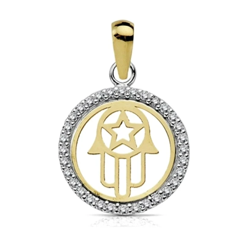 Colgante oro 18k bicolor Mano Fátima 13mm. [AA7288]