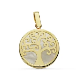Colgante oro 18k Árbol Vida 18mm. nácar [AA7289]
