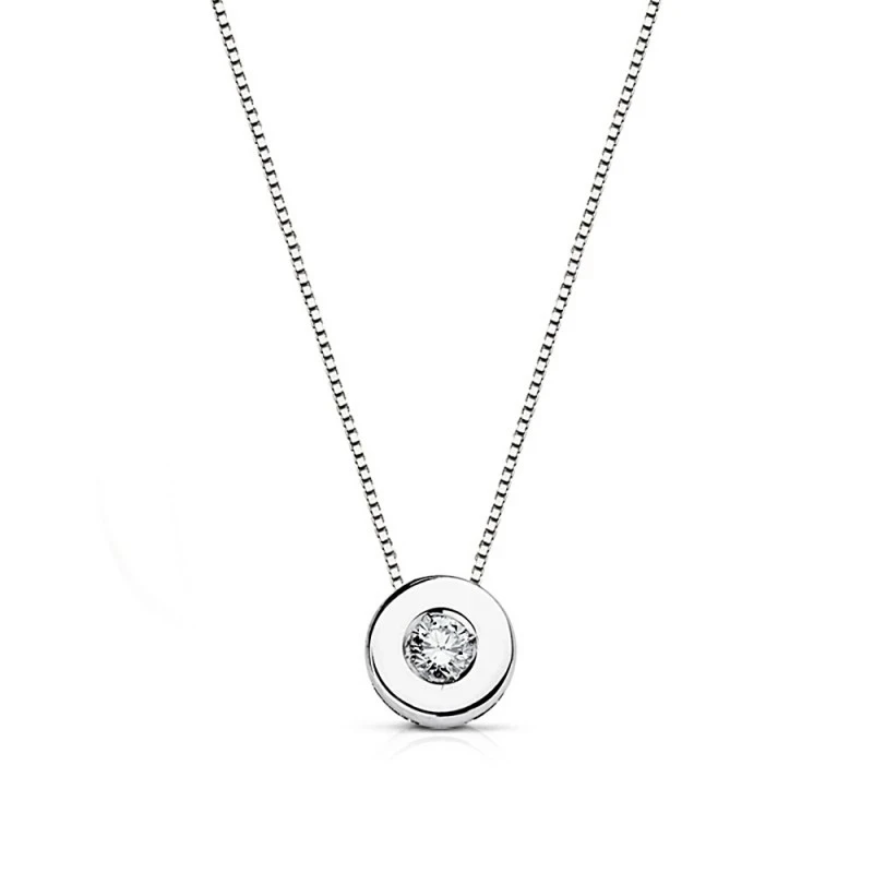 Colgante gargantilla oro blanco 18k diamante 0.065ct 6mm. [AA7292]