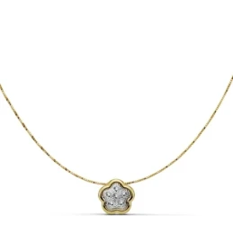 Gargantilla colgante oro 18k flor 8mm. circonitas 42cm. [AA7311]