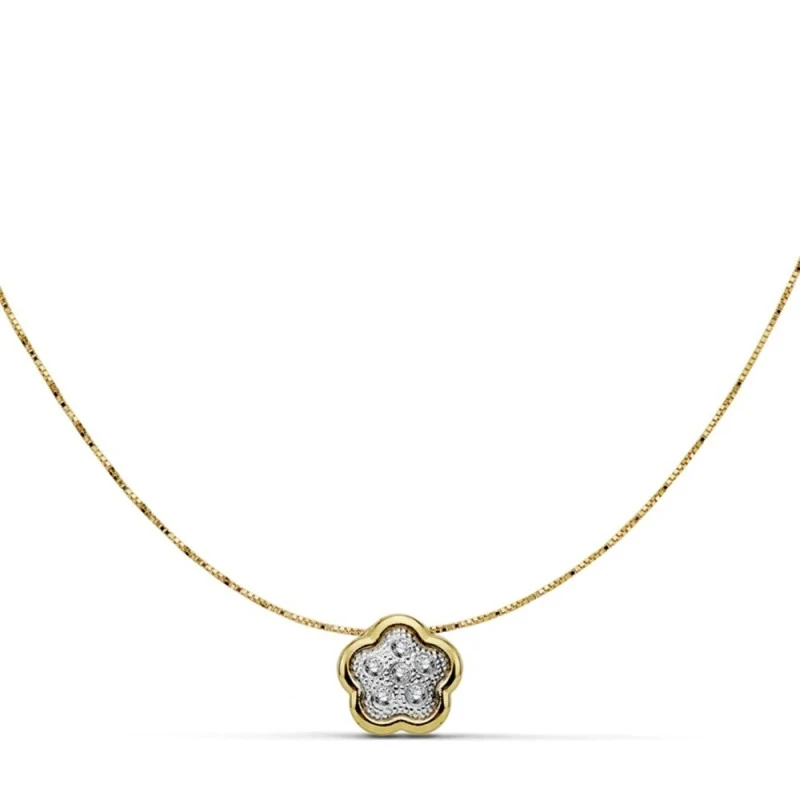 Gargantilla colgante oro 18k flor 8mm. circonitas 42cm. [AA7311]