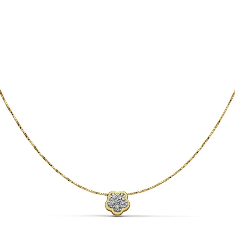 Gargantilla colgante oro 18k flor 5mm. circonitas 42cm. [AA7323]