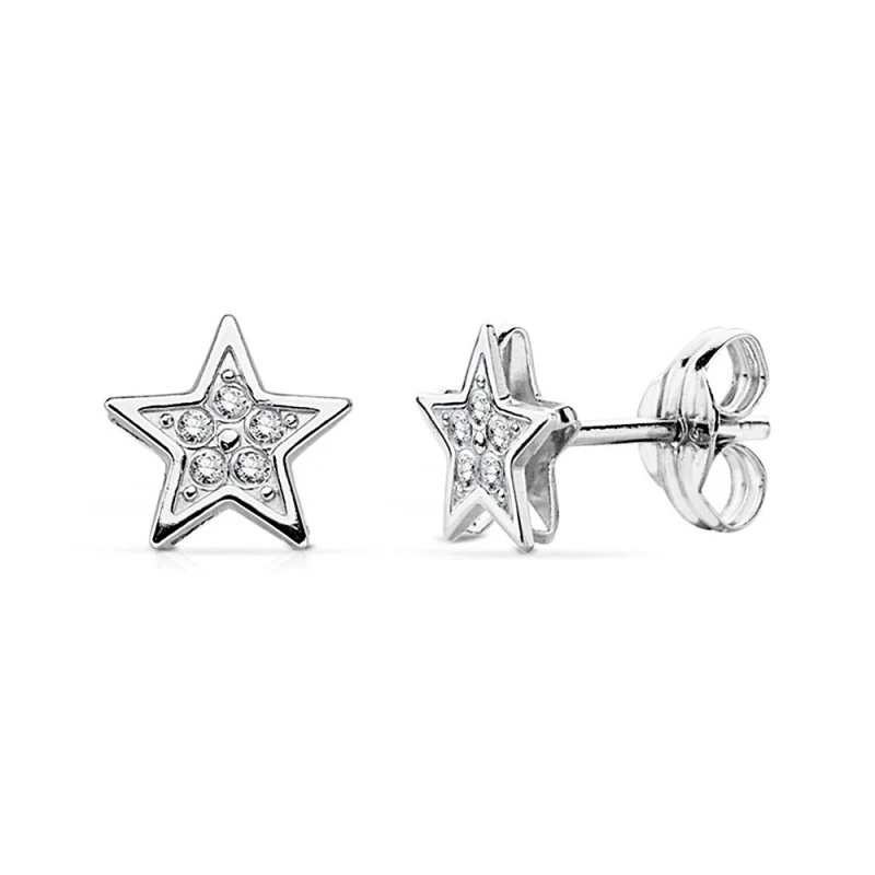 Pendientes oro blanco 18k estrella 6.5mm.  [AA7325]
