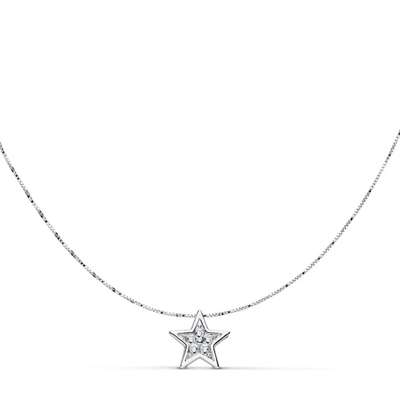Gargantilla colgante oro blanco 18k estrella 6.5mm. 42cm.  [AA7326]