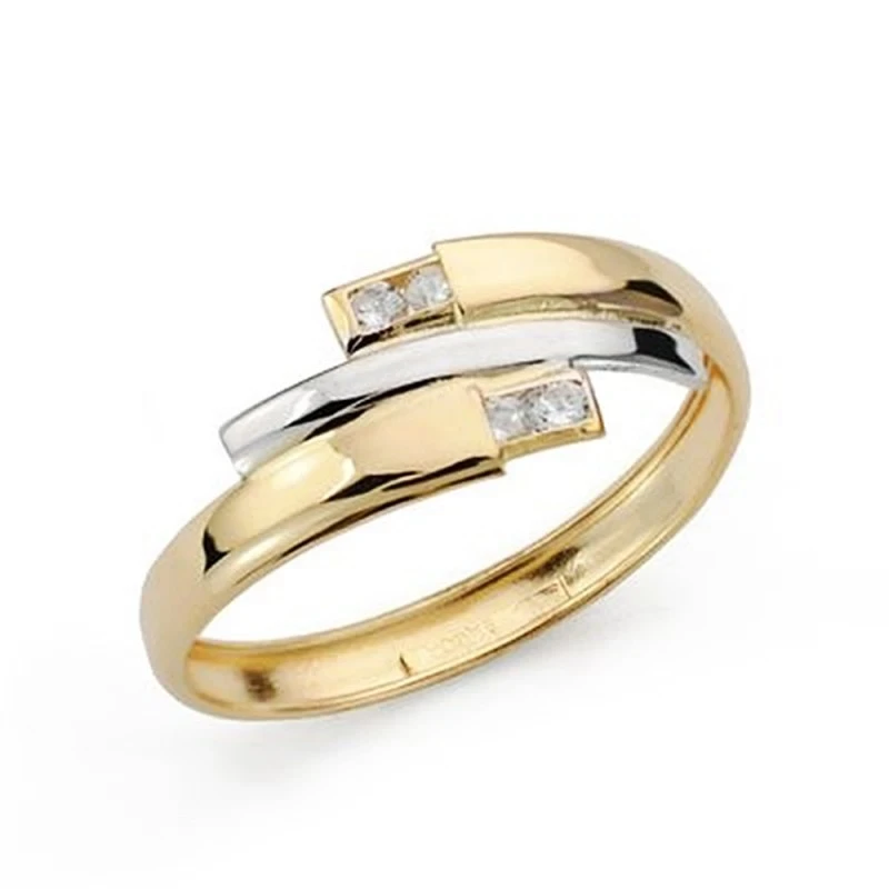 Sortija oro 18k bicolor bandas centro blanco circonitas [AA7348]