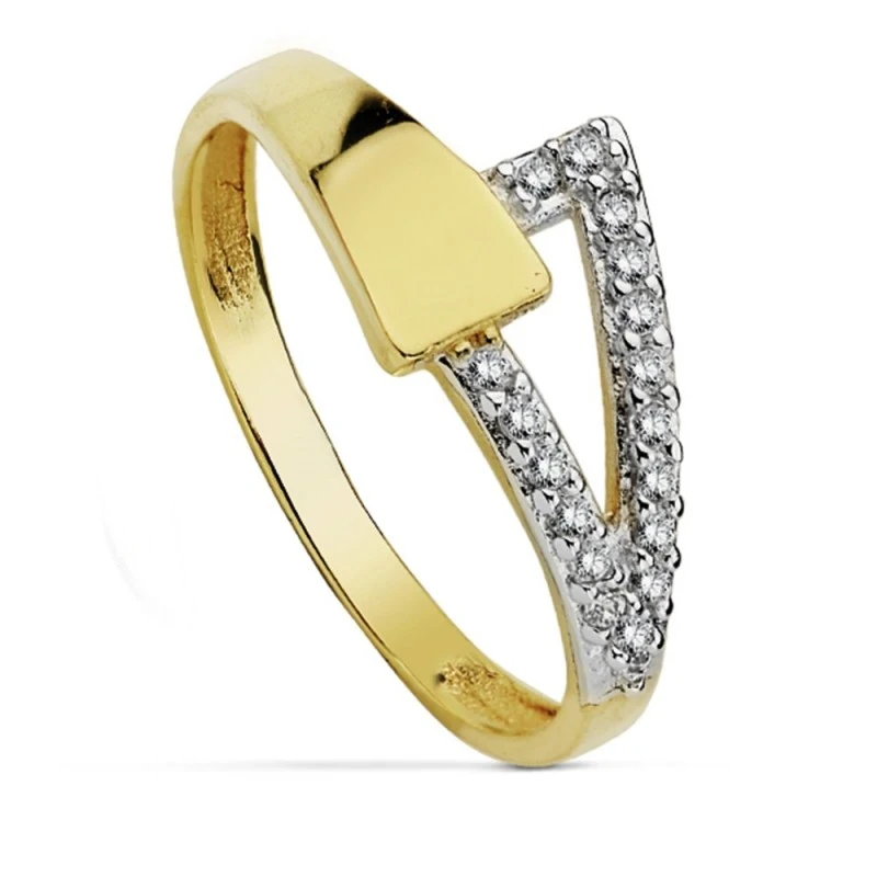 Sortija oro 18k bicolor circonitas 2mm. formando triángulo [AA7351]